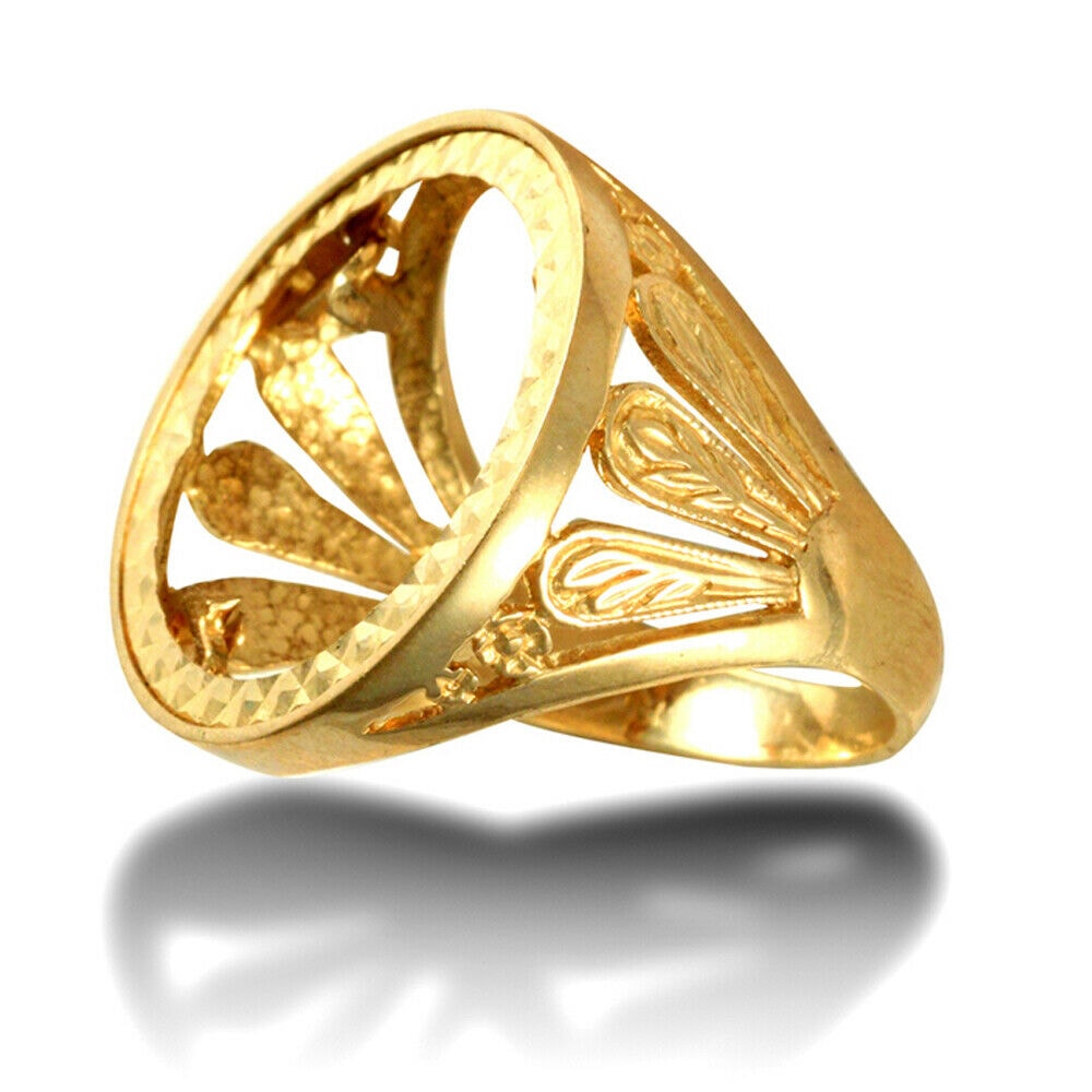 Men's Solid 9ct Gold Welsh Feather Full Sovereign Ring