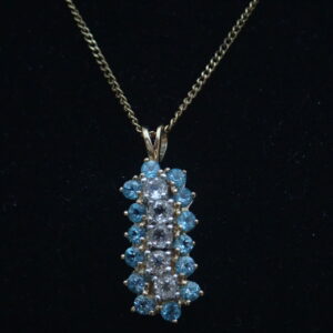 London Blue white Topaz Pendant 375 9k Yellow 18 inch chain Necklace #65