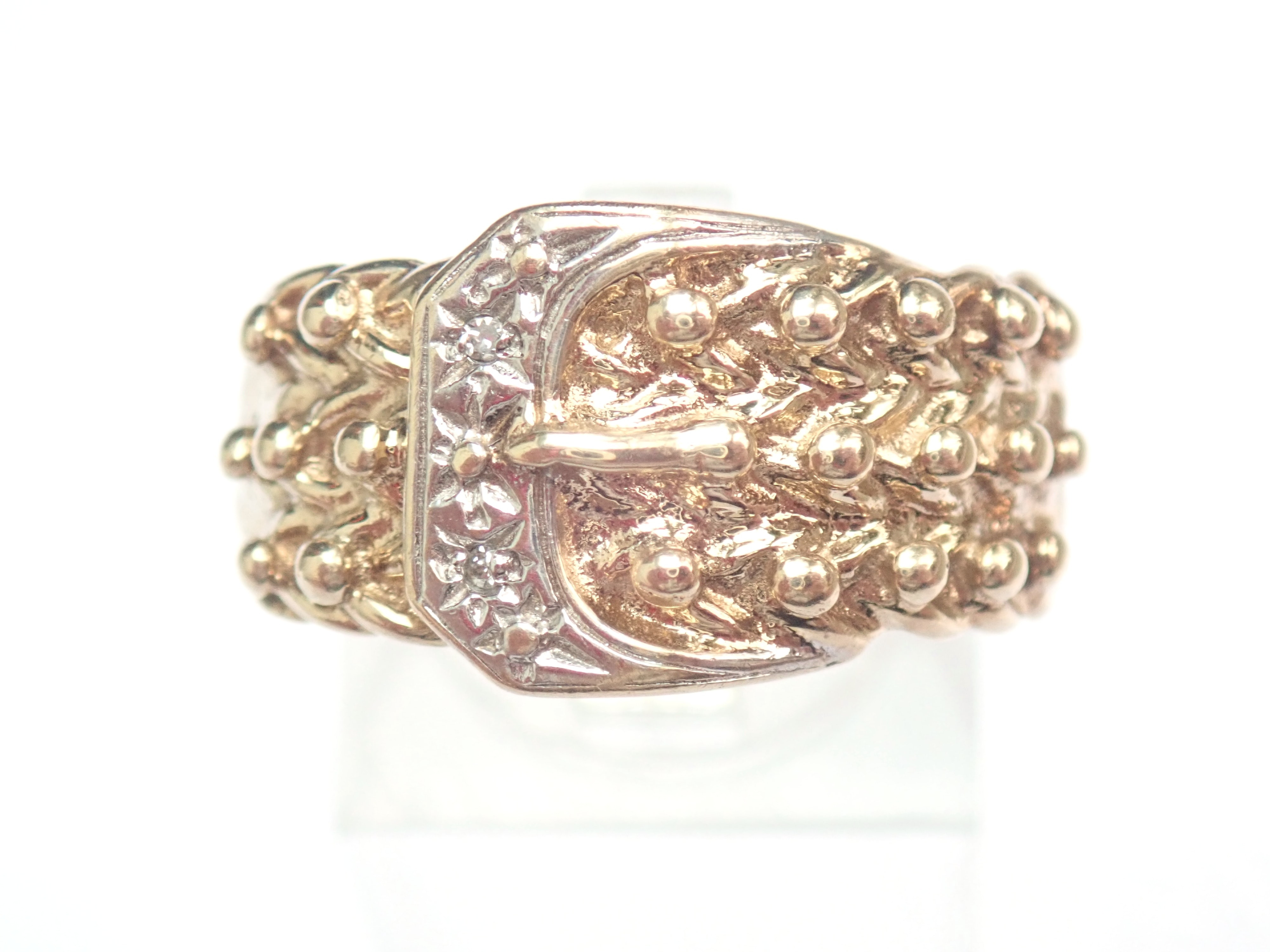 Diamond 9ct gold Buckle Keeper Ring 5.2gms Size W