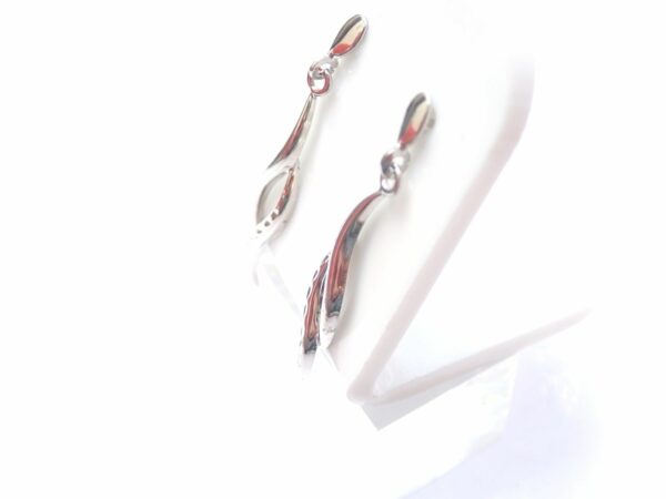 White Gold Double Wave Dangly Earrings