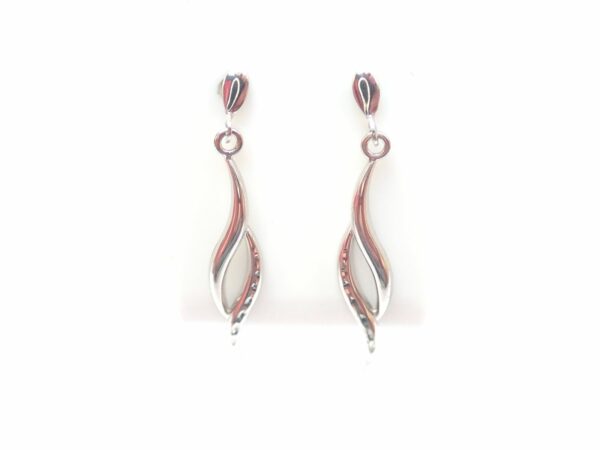 White Gold Double Wave Dangly Earrings