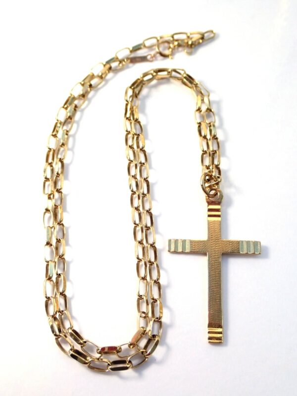 9K Gold Cross Crucifix Pendant 18" Anchor Chain 5.6gms