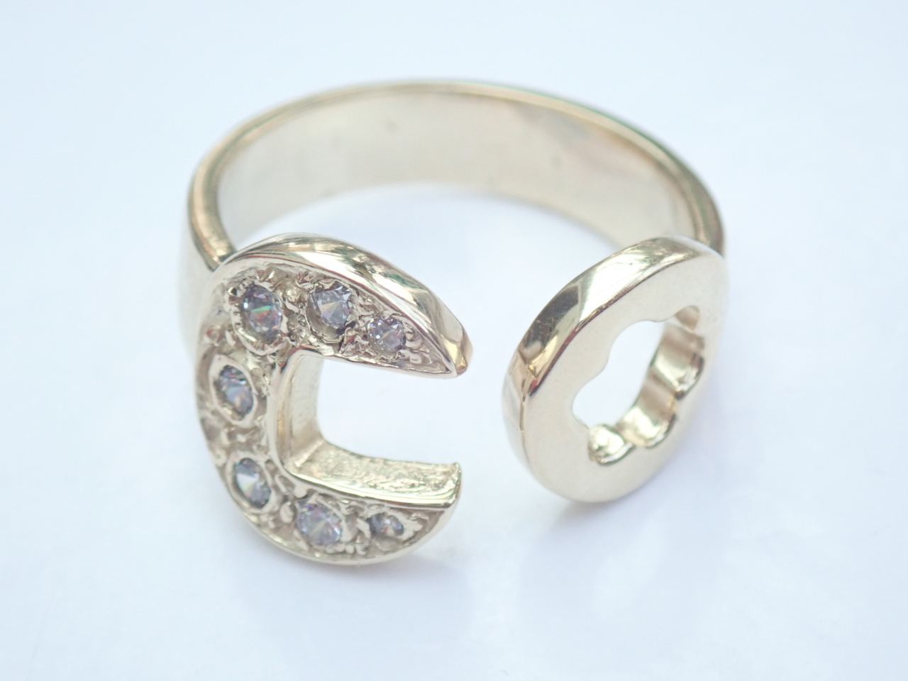 Gold CZ Spanner Ring Solid 9ct yellow Size W to Z+1 - 8.75 gms