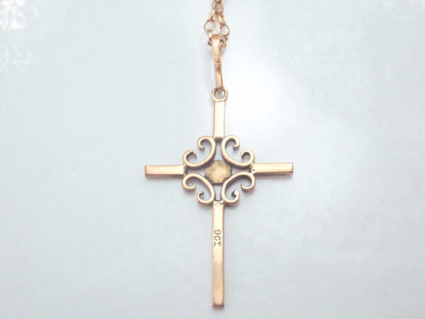 Victorian Rose Gold Cross Crucifix Jesus 9K Gold Pendant 18" Belcher Chain