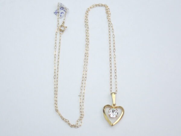 Gold Heart Cubic Zirconia Pendant 375 9k - 16 inch 9k Gold Chain
