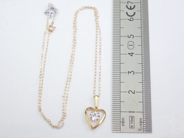 Gold Heart Cubic Zirconia Pendant 375 9k - 16 inch 9k Gold Chain
