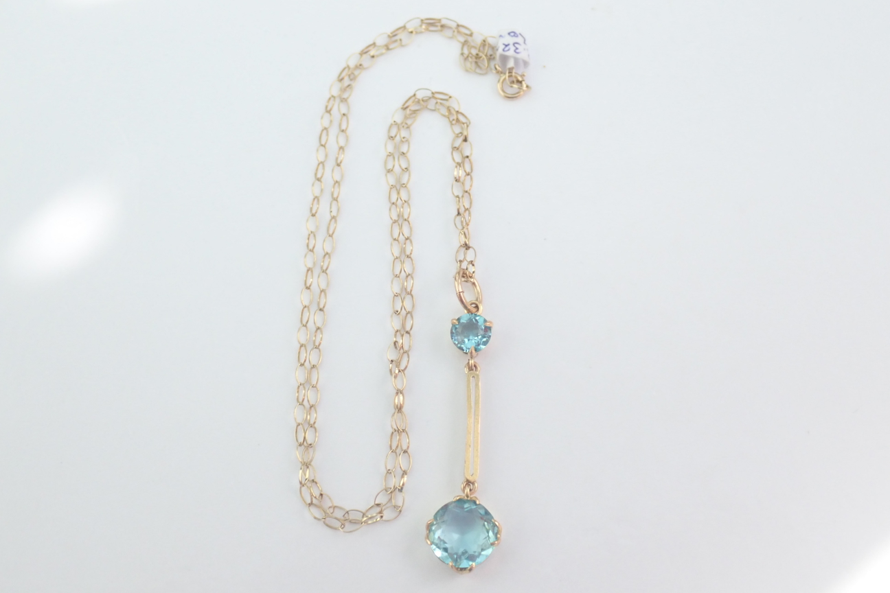 Swiss Blue Topaz 9ct 375 Gold Pendant and 20 inch Chain