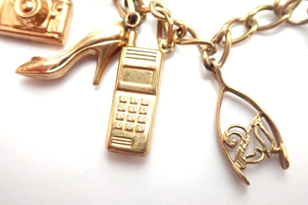 Charm Bracket 9k Yellow Gold Curb Chain 12 Charms Bracelet 7inch