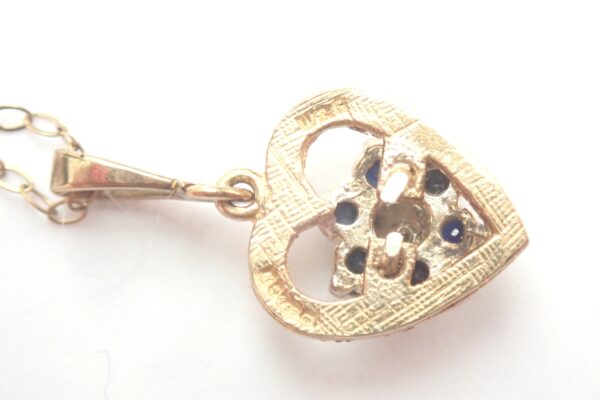 Sapphire Diamond Heart Pendant 9ct Yellow Gold -18 inch Chain