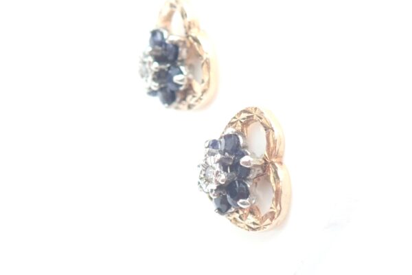 Sapphire Diamond Heart Earrings Pendant Set 9ct Yellow Gold -18 inch Chain