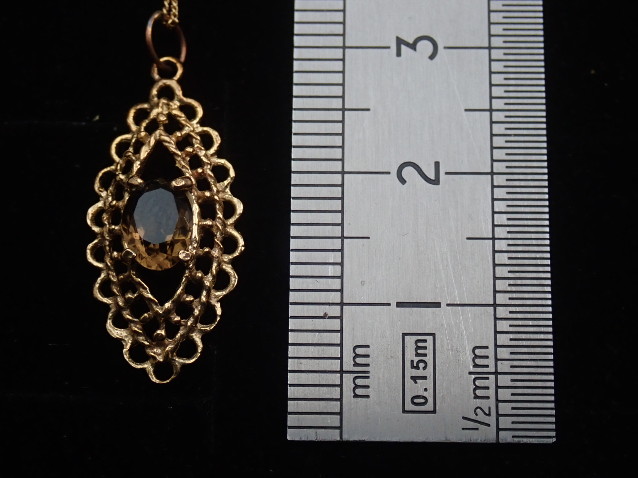 Victorian! Smoky Quartz 9k gold Pendant 18 inch chain- 1.9 grams