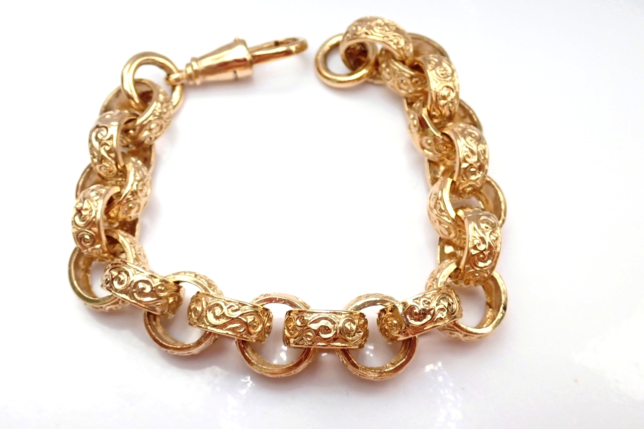 375 Yellow Gold Belcher Bracelet Large Gents 9 Inch 58 grams #1170