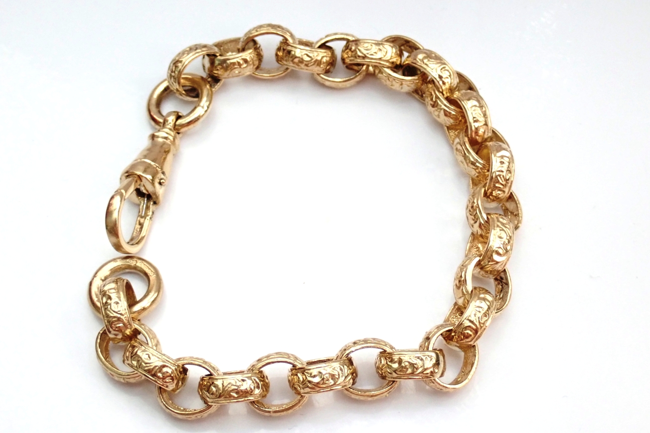 Gents 375 Yellow Gold Belcher Bracelet 9 Inch 33.3 grams #686