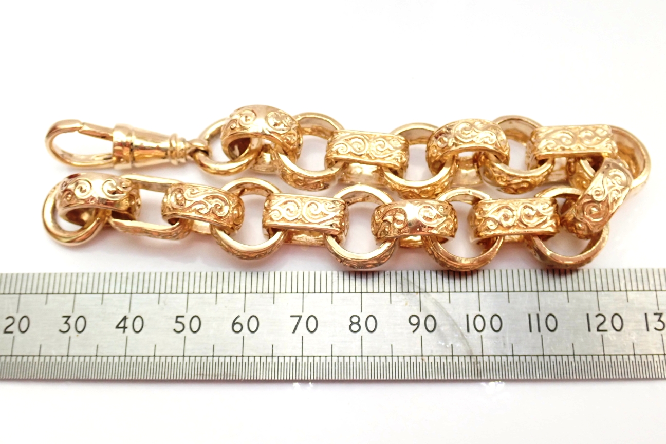 375 Yellow Gold Gypsy Belcher link Bracelet 9 Inch