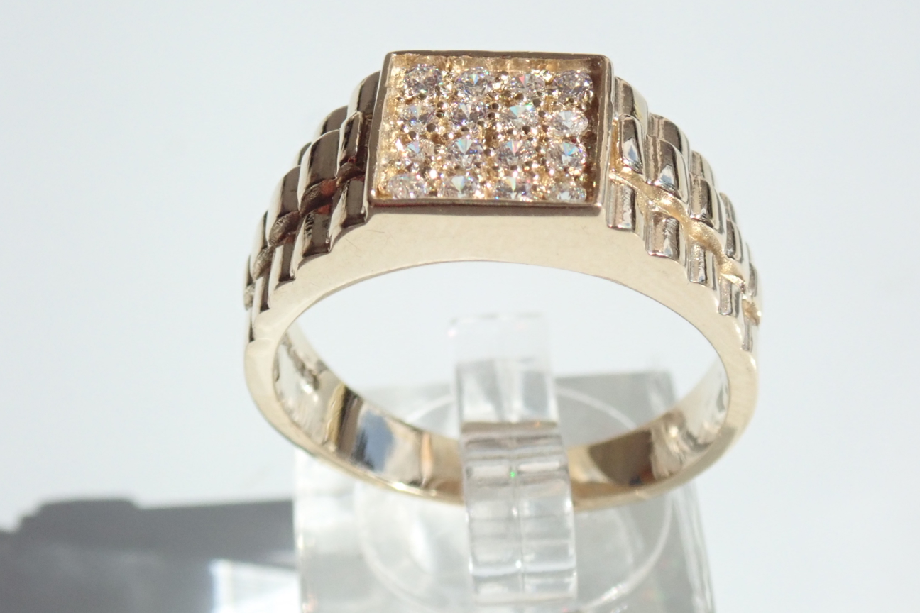 GGold 16 Gemstone set Rolex Watch Strap Style Ring solid 9ct Gold